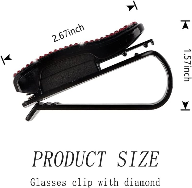 Turcee Set of 2 Bling Rhinestone Car Sun Visor Glasses Holders with Anti-Scratch Sponge,Car Decoration for Women Girls,Ticket Card Clip Visor Organizer,Universal Rhinestone Car Accessories (Red-2pcs) - Image 2